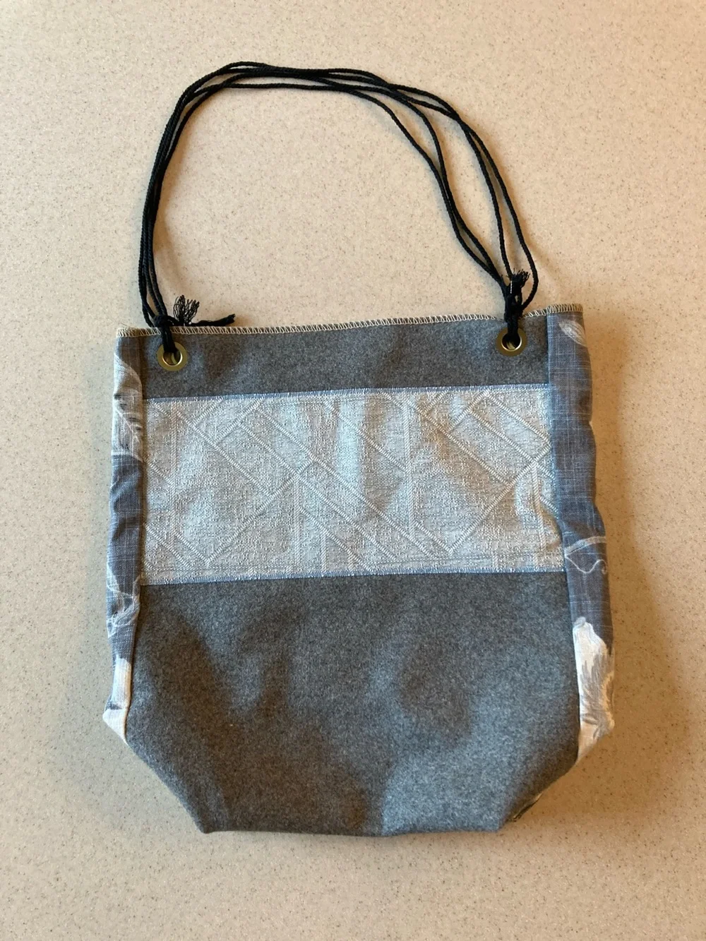 Hand Crafted Cream Silver Gray Embroidered Tote
